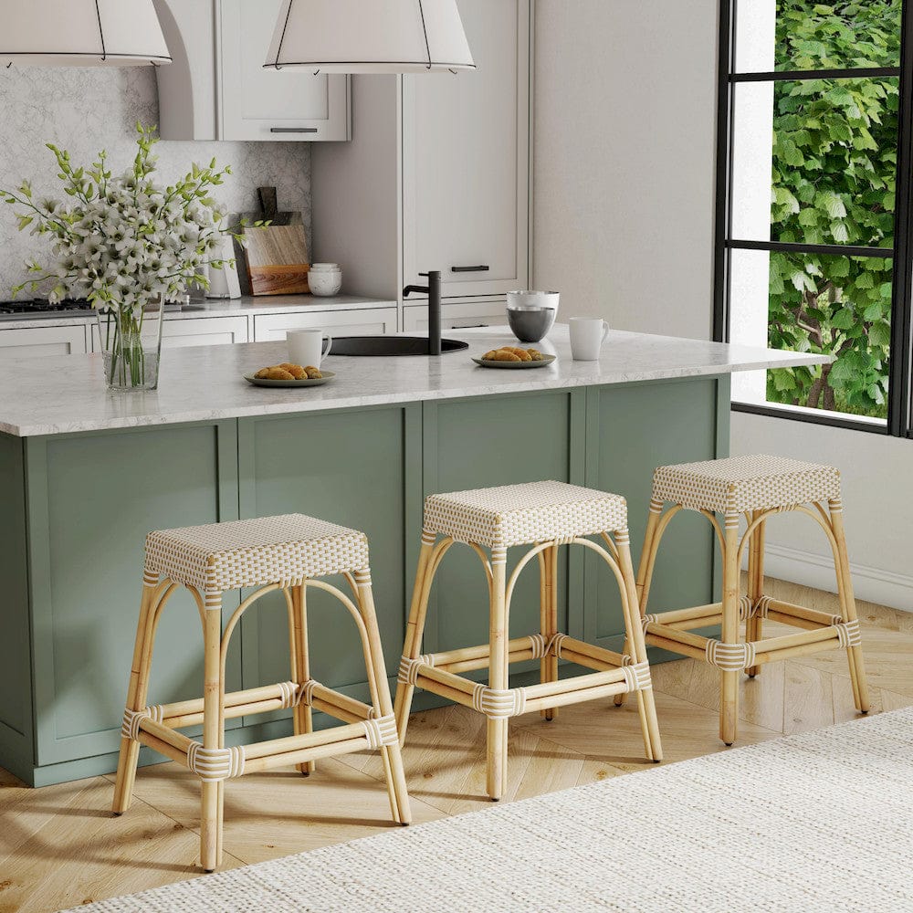 Butler Specialty Company - Robias 24.5 in. Seat Height Rectangular Rattan Backless Counter Height Stool, White and Tan Dot - 5513415 view 6