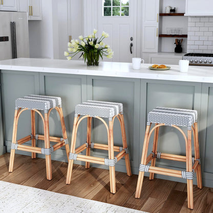 Butler Specialty Company - Robias 30 in. Seat Height Rectangular Rattan Bar Height Backless Stool with Footrest, Gray/White Stripe - 5604144_CLOSEOUT view 6