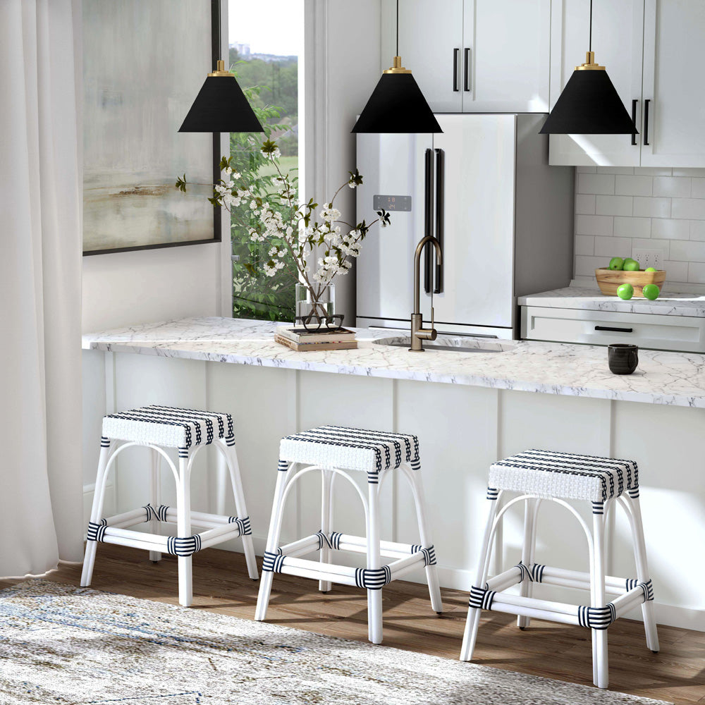 Butler Specialty Company - Robias 24.5 in. Seat Height Rectangular Rattan Backless Counter Height Stool, White and Navy Stripe - 5513035_CLOSEOUT