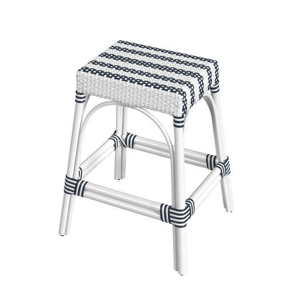 Butler Specialty Company - Robias 24.5 in. Seat Height Rectangular Rattan Backless Counter Height Stool, White and Navy Stripe - 5513035_CLOSEOUT