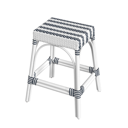 Butler Specialty Company - Robias 24.5 in. Seat Height Rectangular Rattan Backless Counter Height Stool, White and Navy Stripe - 5513035_CLOSEOUT