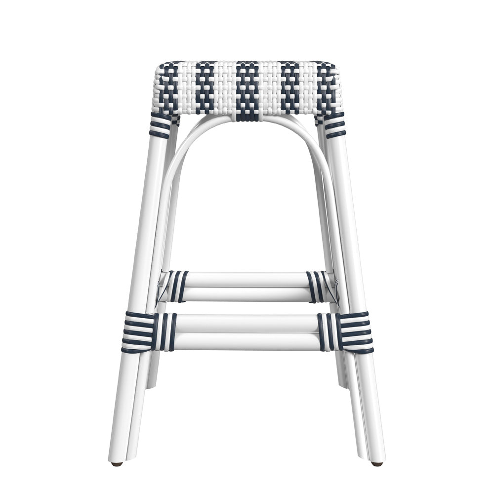 Butler Specialty Company - Robias 24.5 in. Seat Height Rectangular Rattan Backless Counter Height Stool, White and Navy Stripe - 5513035_CLOSEOUT