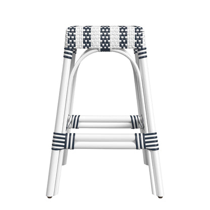 Butler Specialty Company - Robias 24.5 in. Seat Height Rectangular Rattan Backless Counter Height Stool, White and Navy Stripe - 5513035_CLOSEOUT
