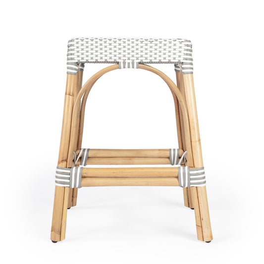 Butler Specialty Company - Robias 24.5 in. Seat Height Rectangular Rattan Backless Counter Height Stool, Gray and White Dot - 5513266