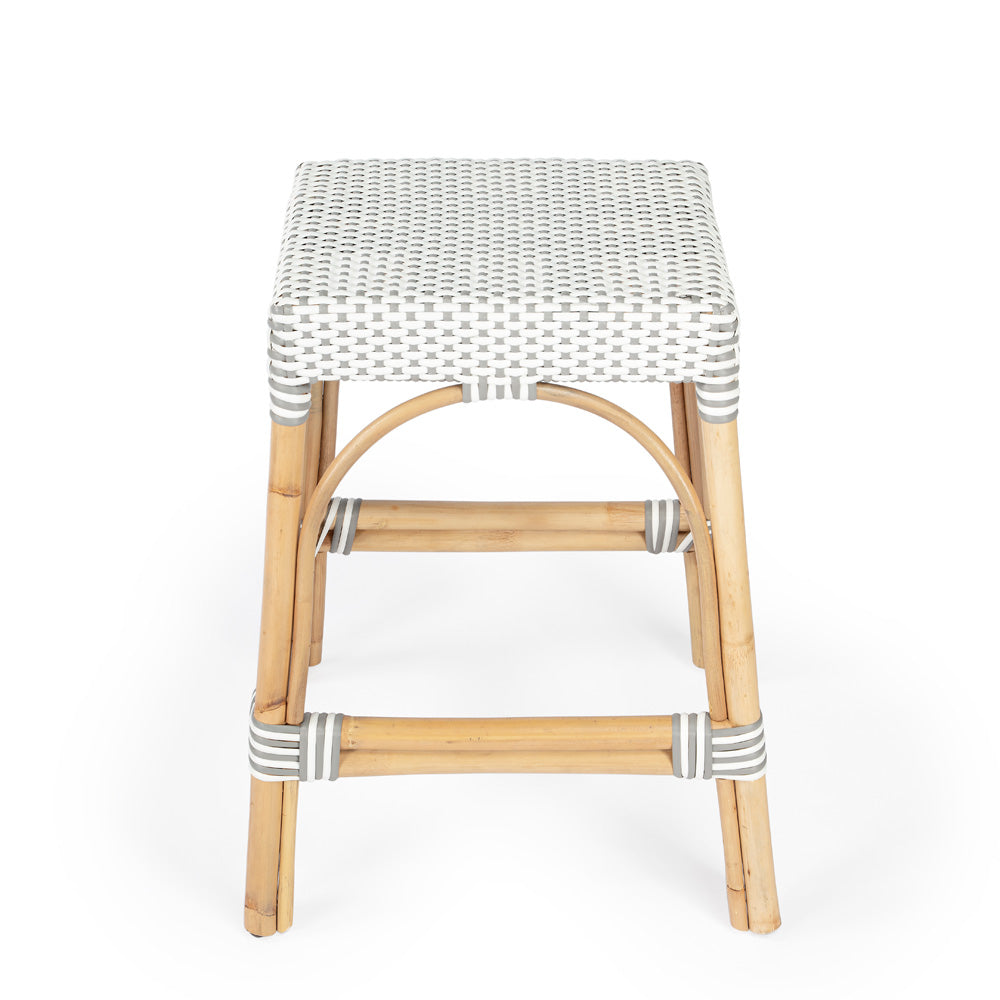 Butler Specialty Company - Robias 24.5 in. Seat Height Rectangular Rattan Backless Counter Height Stool, Gray and White Dot - 5513266