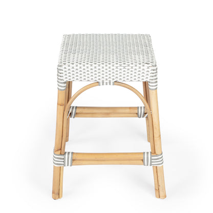 Butler Specialty Company - Robias 24.5 in. Seat Height Rectangular Rattan Backless Counter Height Stool, Gray and White Dot - 5513266