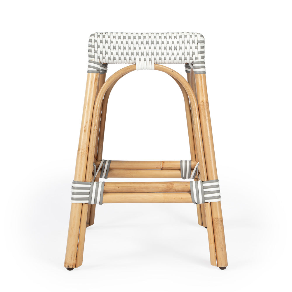 Butler Specialty Company - Robias 24.5 in. Seat Height Rectangular Rattan Backless Counter Height Stool, Gray and White Dot - 5513266