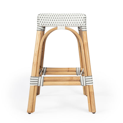 Butler Specialty Company - Robias 24.5 in. Seat Height Rectangular Rattan Backless Counter Height Stool, Gray and White Dot - 5513266