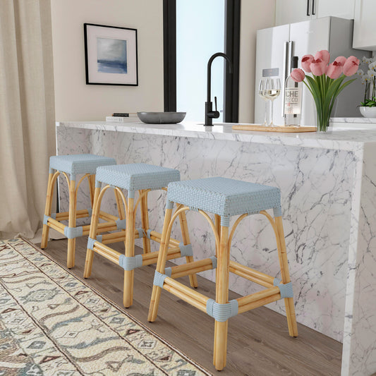 Butler Specialty Company - Robias 24.5 in. Seat Height Rectangular Rattan Backless Counter Height Stool, Baby Blue - 5513341
