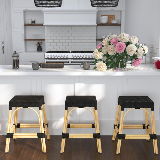 Butler Specialty Company - Robias 24.5 in. Seat Height Rectangular Rattan Backless Counter Height Stool, Black - 5513425
