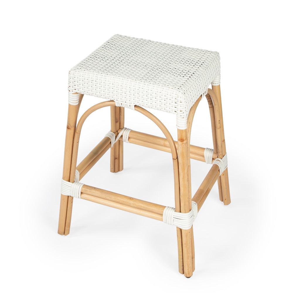 Butler Specialty Company - Robias 24.5 in. Seat Height Rectangular Rattan Backless Counter Height Stool, Glossy White - 5513304