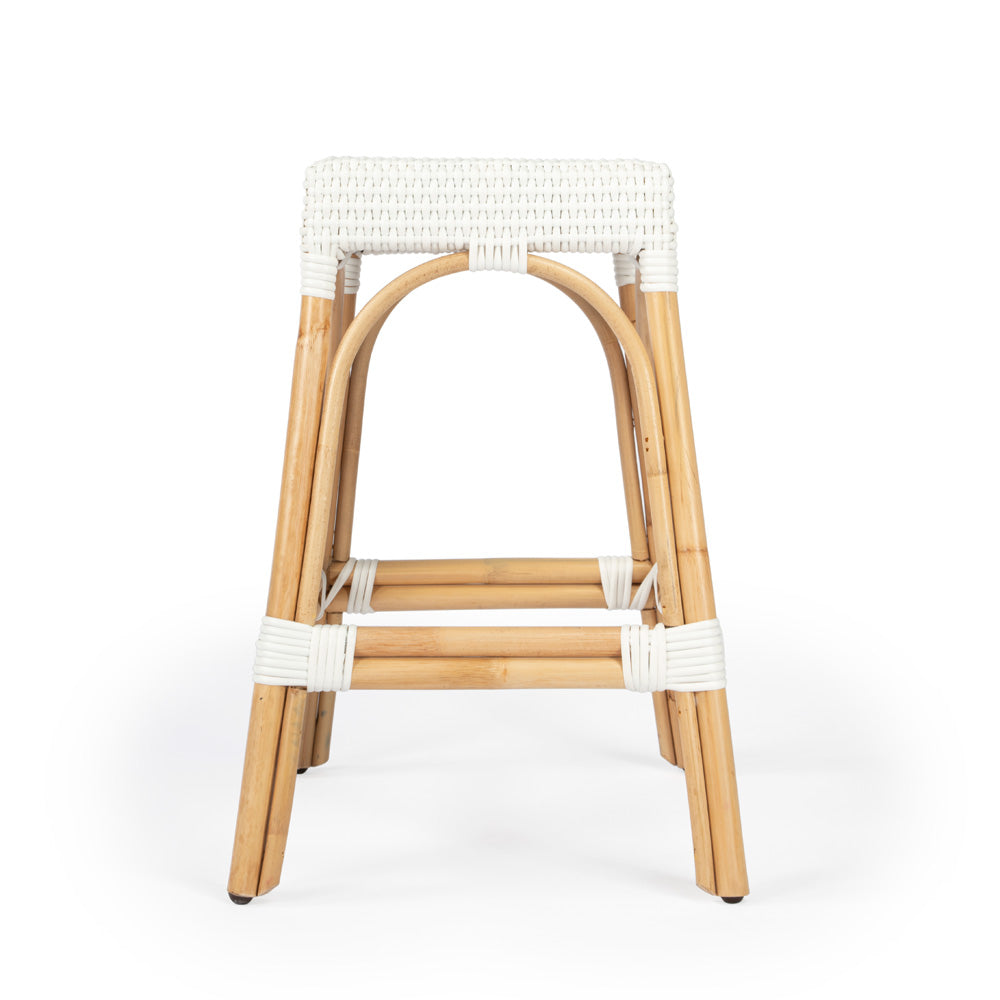 Butler Specialty Company - Robias 24.5 in. Seat Height Rectangular Rattan Backless Counter Height Stool, Glossy White - 5513304