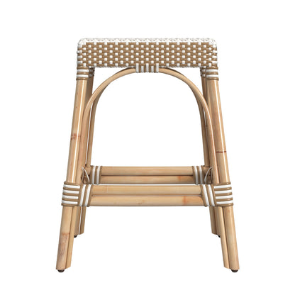 Butler Specialty Company - Robias 24.5 in. Seat Height Rectangular Rattan Backless Counter Height Stool, Tan and White Stripe - 5513984
