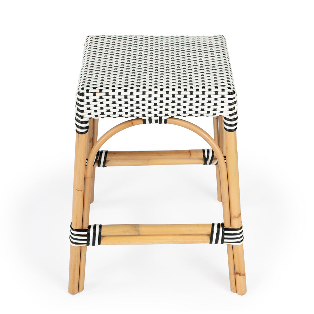Butler Specialty Company - Robias 24.5 in. Seat Height Rectangular Rattan Backless Counter Height Stool, White and Black Dot - 5513295