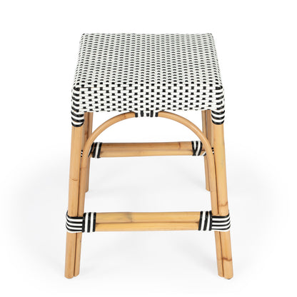 Butler Specialty Company - Robias 24.5 in. Seat Height Rectangular Rattan Backless Counter Height Stool, White and Black Dot - 5513295