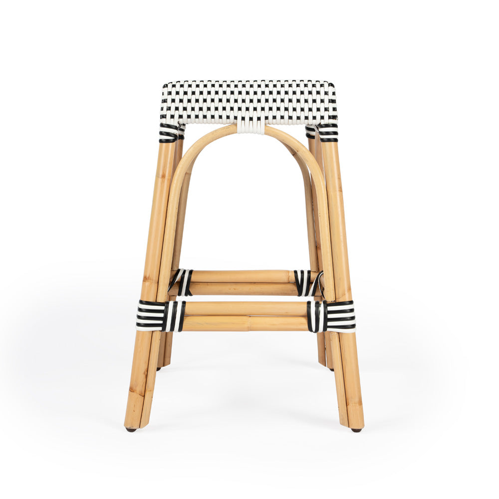 Butler Specialty Company - Robias 24.5 in. Seat Height Rectangular Rattan Backless Counter Height Stool, White and Black Dot - 5513295