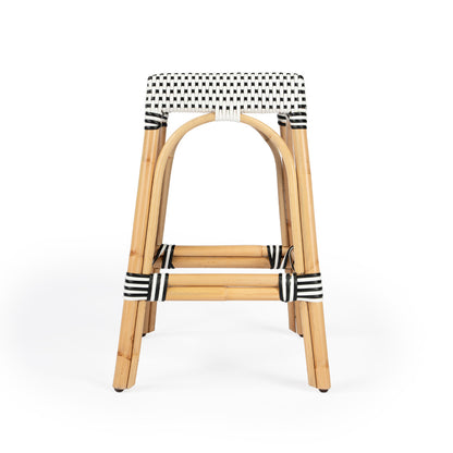 Butler Specialty Company - Robias 24.5 in. Seat Height Rectangular Rattan Backless Counter Height Stool, White and Black Dot - 5513295