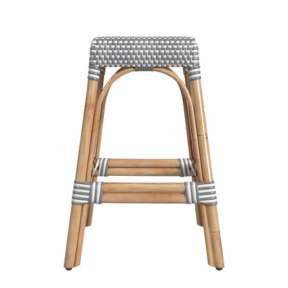 Butler Specialty Company - Robias 24.5 in. Seat Height Rectangular Rattan Backless Counter Height Stool, White and Gray Dot - 5513329