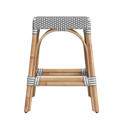 Butler Specialty Company - Robias 24.5 in. Seat Height Rectangular Rattan Backless Counter Height Stool, White and Gray Dot - 5513329