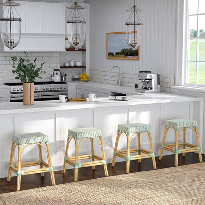 Butler Specialty Company - Robias 24.5 in. Seat Height Rectangular Rattan Backless Counter Height Stool, White and Green Dot - 5513426