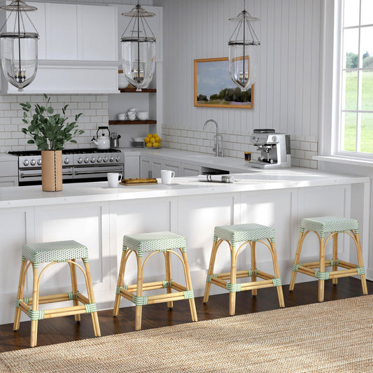 Butler Specialty Company - Robias 24.5 in. Seat Height Rectangular Rattan Backless Counter Height Stool, White and Green Dot - 5513426