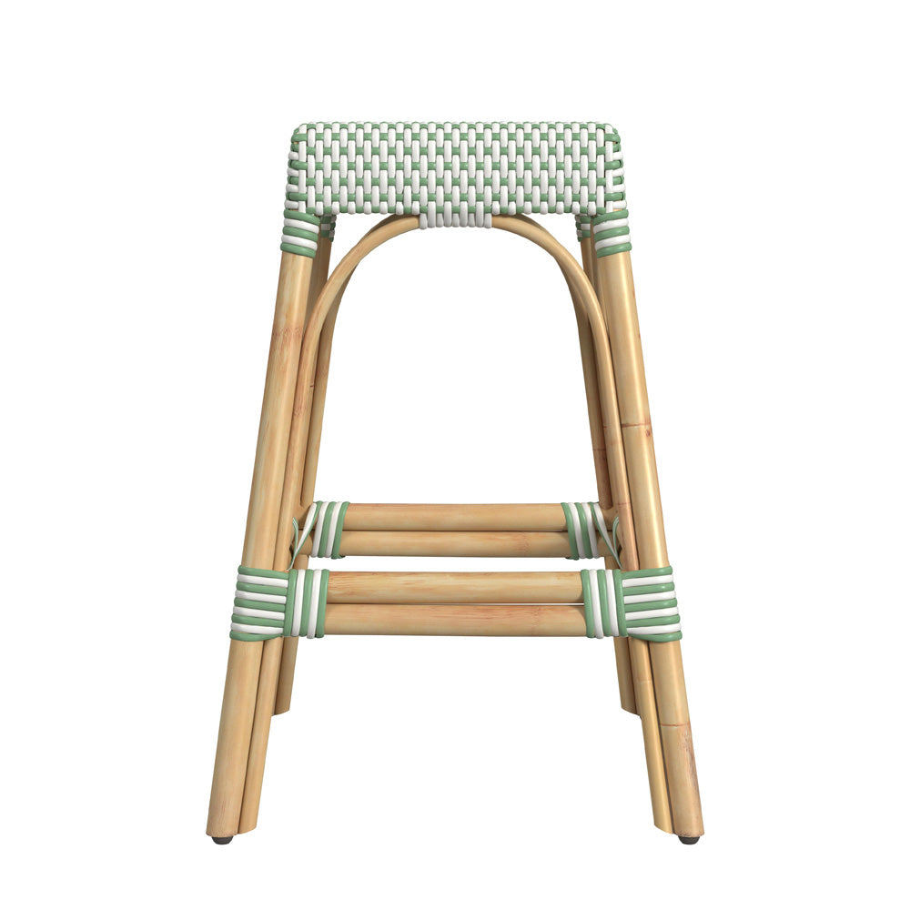 Butler Specialty Company - Robias 24.5 in. Seat Height Rectangular Rattan Backless Counter Height Stool, White and Green Dot - 5513426
