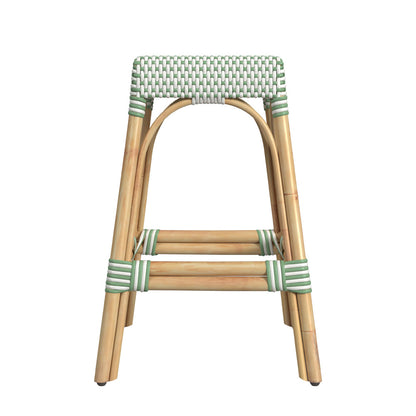 Butler Specialty Company - Robias 24.5 in. Seat Height Rectangular Rattan Backless Counter Height Stool, White and Green Dot - 5513426