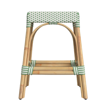 Butler Specialty Company - Robias 24.5 in. Seat Height Rectangular Rattan Backless Counter Height Stool, White and Green Dot - 5513426