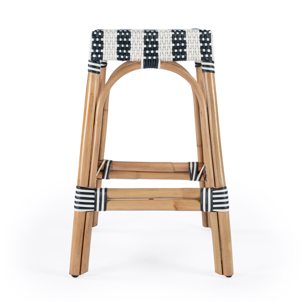 Butler Specialty Company - Robias 24.5 in. Seat Height Rectangular Rattan Backless Counter Height Stool, White and Navy Stripe - 5513372