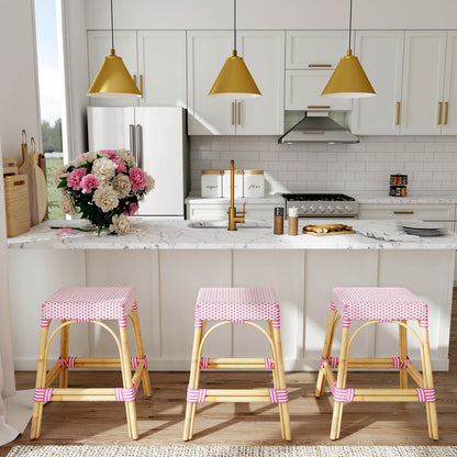 Butler Specialty Company - Robias 24.5 in. Seat Height Rectangular Rattan Backless Counter Height Stool, White and Pink Dot - 5513428