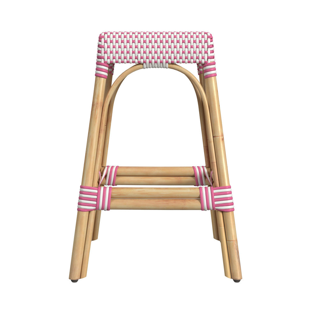 Butler Specialty Company - Robias 24.5 in. Seat Height Rectangular Rattan Backless Counter Height Stool, White and Pink Dot - 5513428