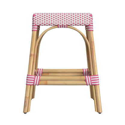 Butler Specialty Company - Robias 24.5 in. Seat Height Rectangular Rattan Backless Counter Height Stool, White and Pink Dot - 5513428
