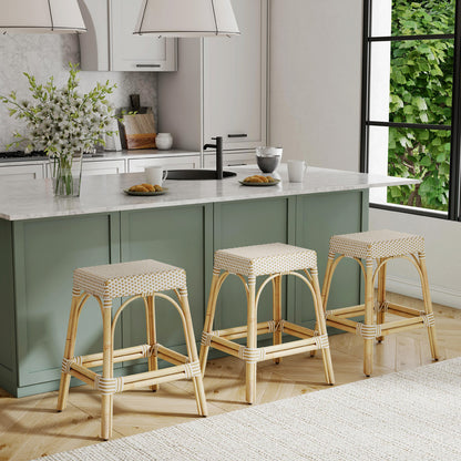 Butler Specialty Company - Robias 24.5 in. Seat Height Rectangular Rattan Backless Counter Height Stool, White and Tan Dot - 5513415