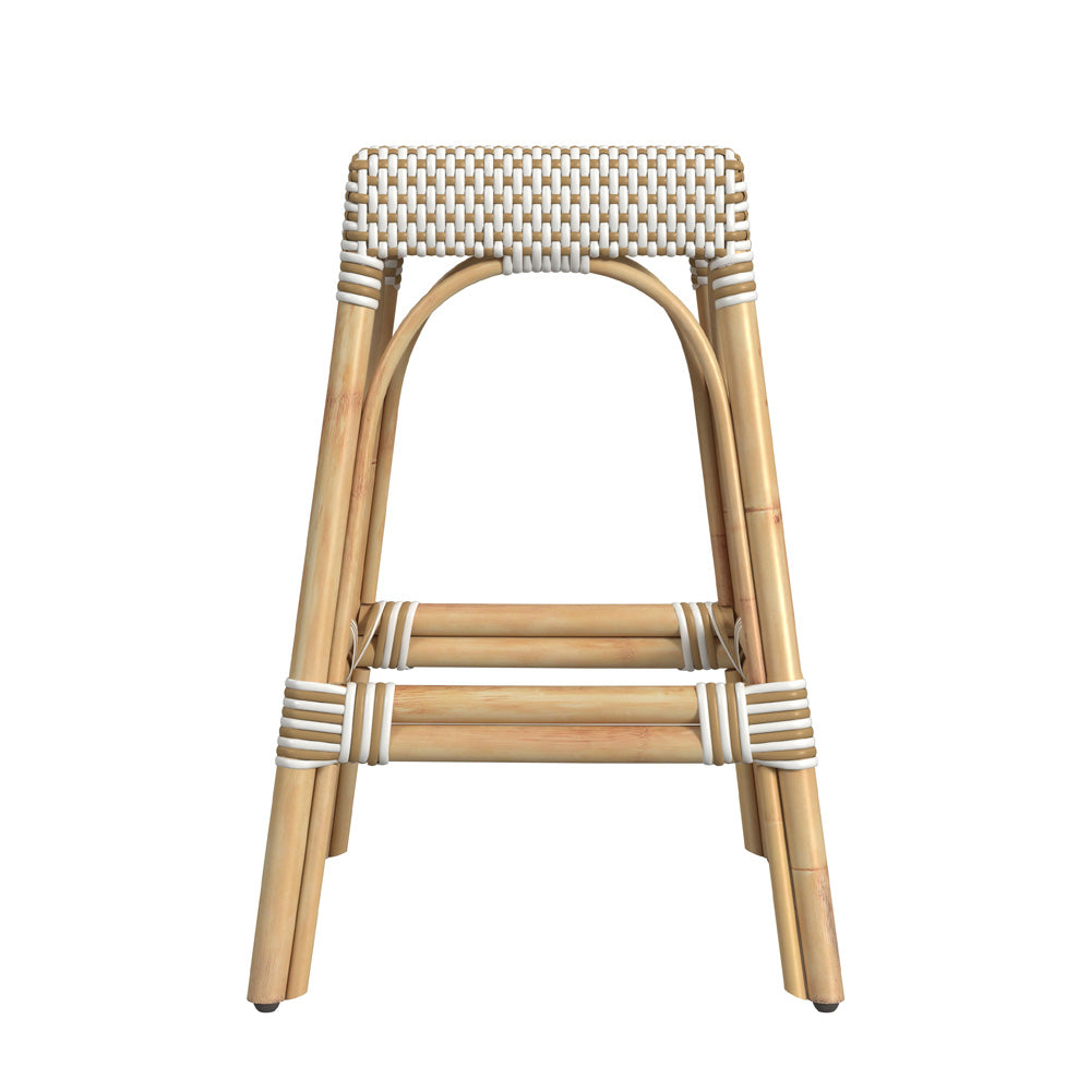 Butler Specialty Company - Robias 24.5 in. Seat Height Rectangular Rattan Backless Counter Height Stool, White and Tan Dot - 5513415