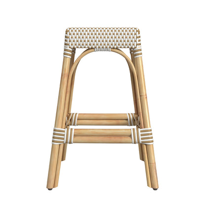 Butler Specialty Company - Robias 24.5 in. Seat Height Rectangular Rattan Backless Counter Height Stool, White and Tan Dot - 5513415
