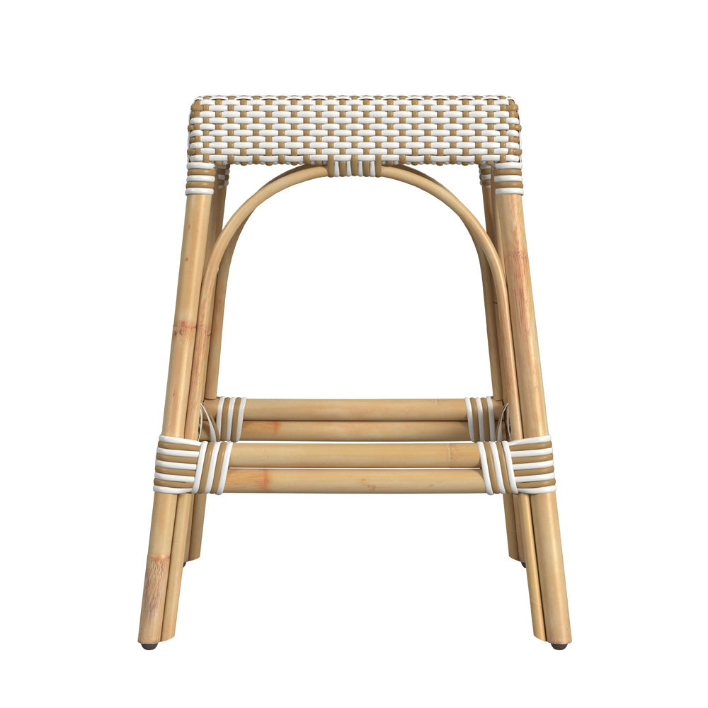 Butler Specialty Company - Robias 24.5 in. Seat Height Rectangular Rattan Backless Counter Height Stool, White and Tan Dot - 5513415
