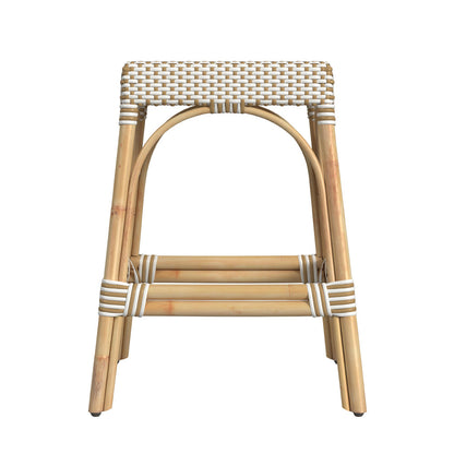 Butler Specialty Company - Robias 24.5 in. Seat Height Rectangular Rattan Backless Counter Height Stool, White and Tan Dot - 5513415