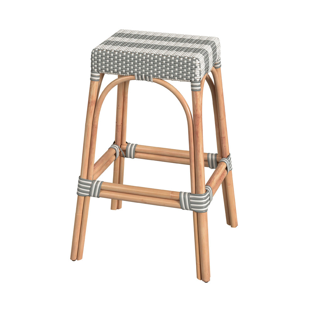 Butler Specialty Company - Robias 30 in. Seat Height Rectangular Rattan Bar Height Backless Stool with Footrest, Gray/White Stripe - 5604144_CLOSEOUT