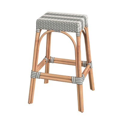 Butler Specialty Company - Robias 30 in. Seat Height Rectangular Rattan Bar Height Backless Stool with Footrest, Gray/White Stripe - 5604144_CLOSEOUT
