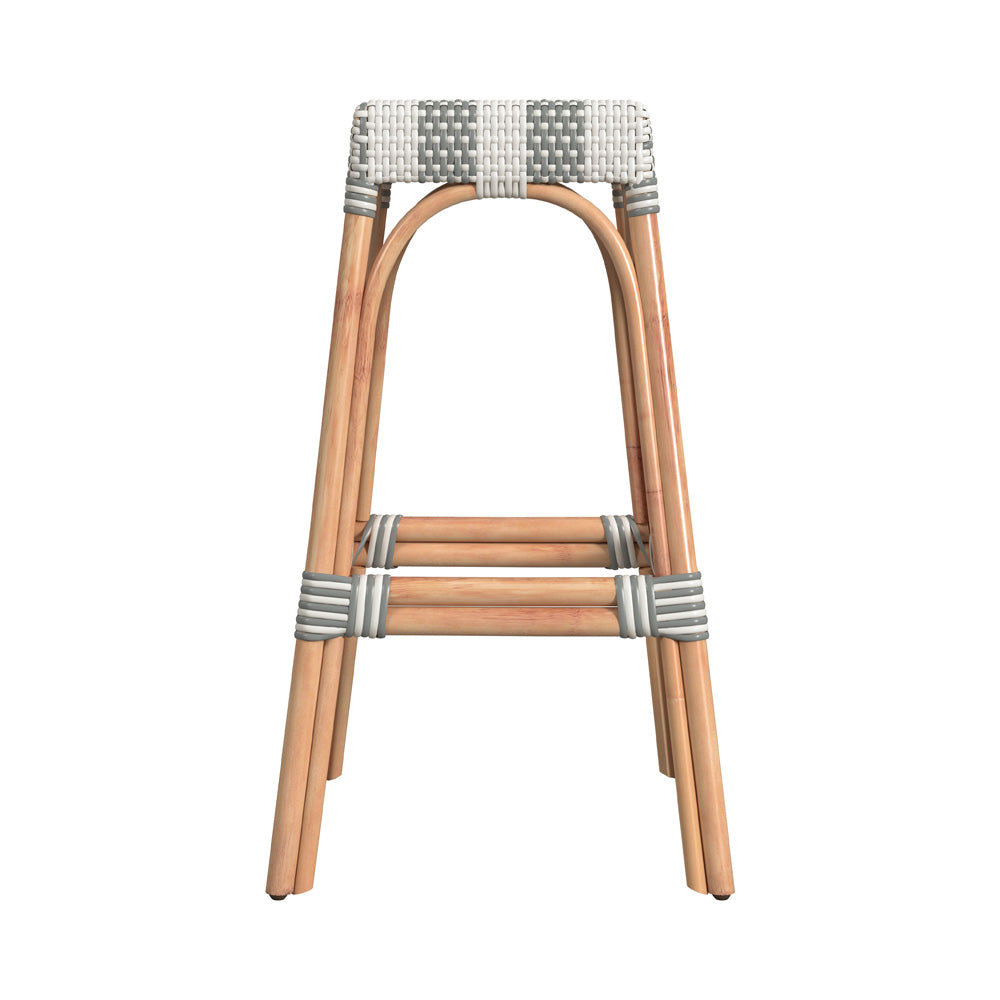 Butler Specialty Company - Robias 30 in. Seat Height Rectangular Rattan Bar Height Backless Stool with Footrest, Gray/White Stripe - 5604144_CLOSEOUT