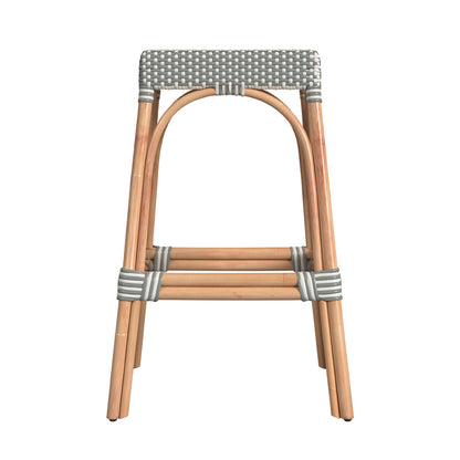 Butler Specialty Company - Robias 30 in. Seat Height Rectangular Rattan Bar Height Backless Stool with Footrest, Gray/White Stripe - 5604144_CLOSEOUT
