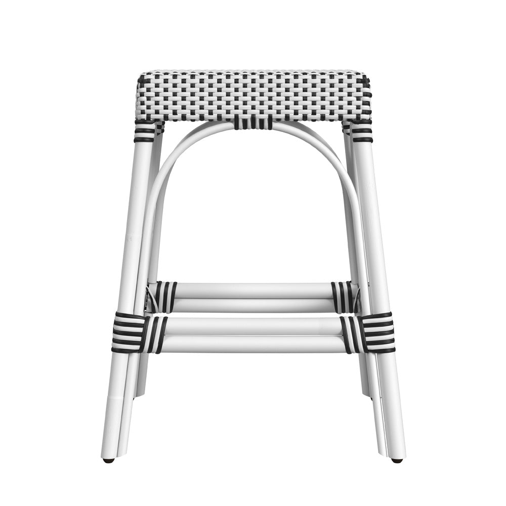 Butler Specialty Company - Robias 24.5 in. Seat Height Rectangular Rattan Backless Counter Height Stool, White and Black Dot - 5513288_CLOSEOUT