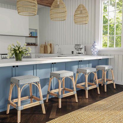 Butler Specialty Company - Robias 24.5 in. Seat Height Rectangular Rattan Backless Counter Height Stool, White and Navy Stripe - 5513291