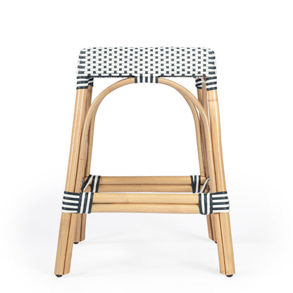 Butler Specialty Company - Robias 24.5 in. Seat Height Rectangular Rattan Backless Counter Height Stool, White and Navy Stripe - 5513291