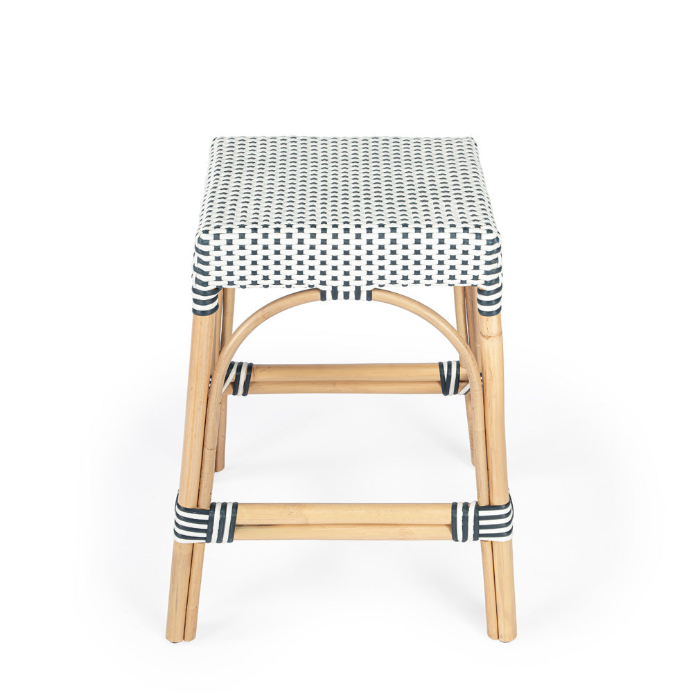 Butler Specialty Company - Robias 24.5 in. Seat Height Rectangular Rattan Backless Counter Height Stool, White and Navy Stripe - 5513291