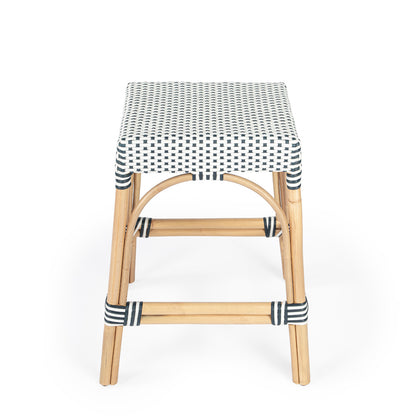 Butler Specialty Company - Robias 24.5 in. Seat Height Rectangular Rattan Backless Counter Height Stool, White and Navy Stripe - 5513291
