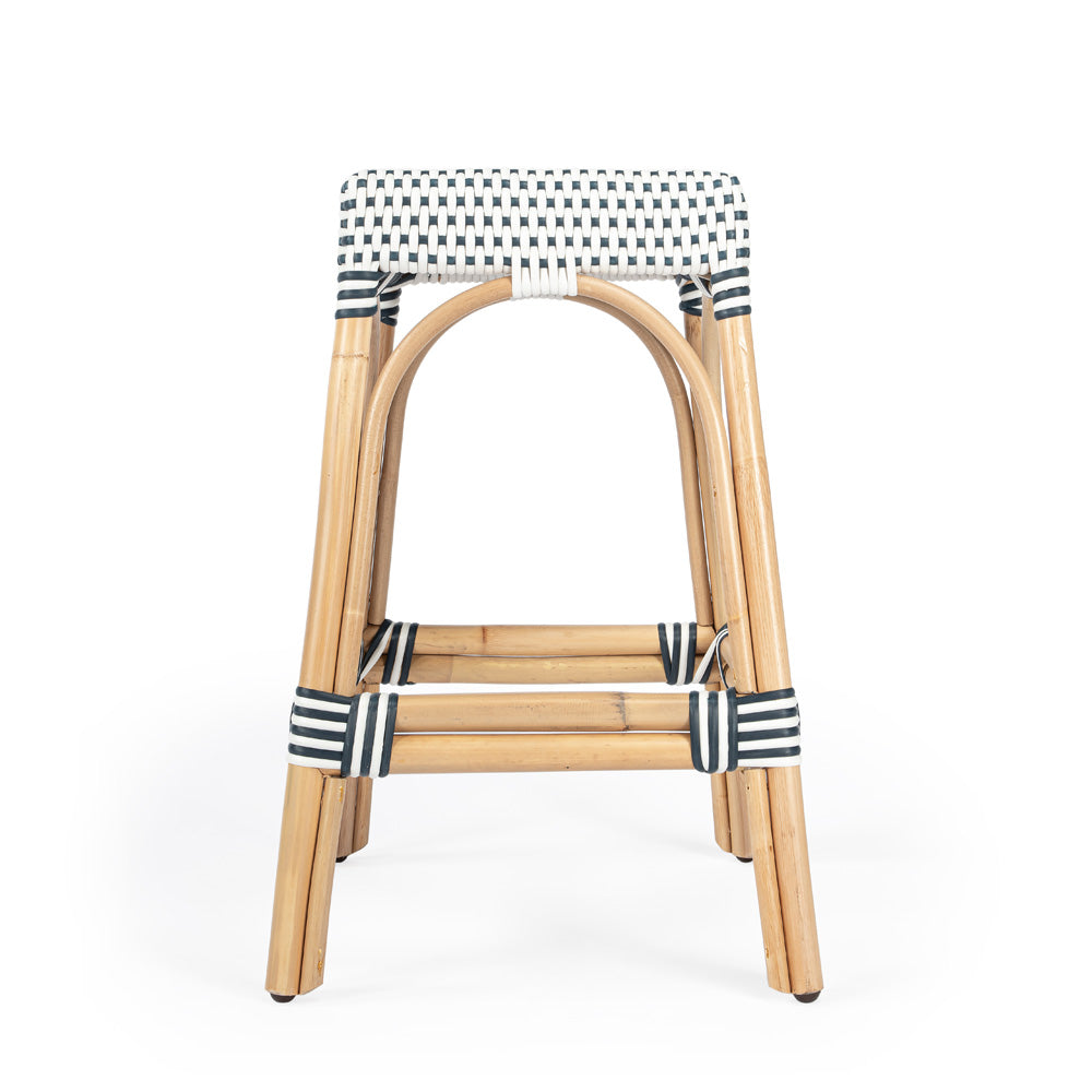 Butler Specialty Company - Robias 24.5 in. Seat Height Rectangular Rattan Backless Counter Height Stool, White and Navy Stripe - 5513291