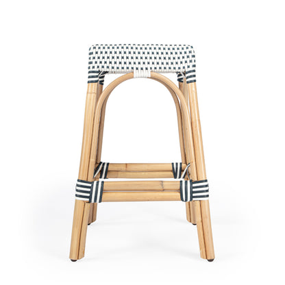 Butler Specialty Company - Robias 24.5 in. Seat Height Rectangular Rattan Backless Counter Height Stool, White and Navy Stripe - 5513291
