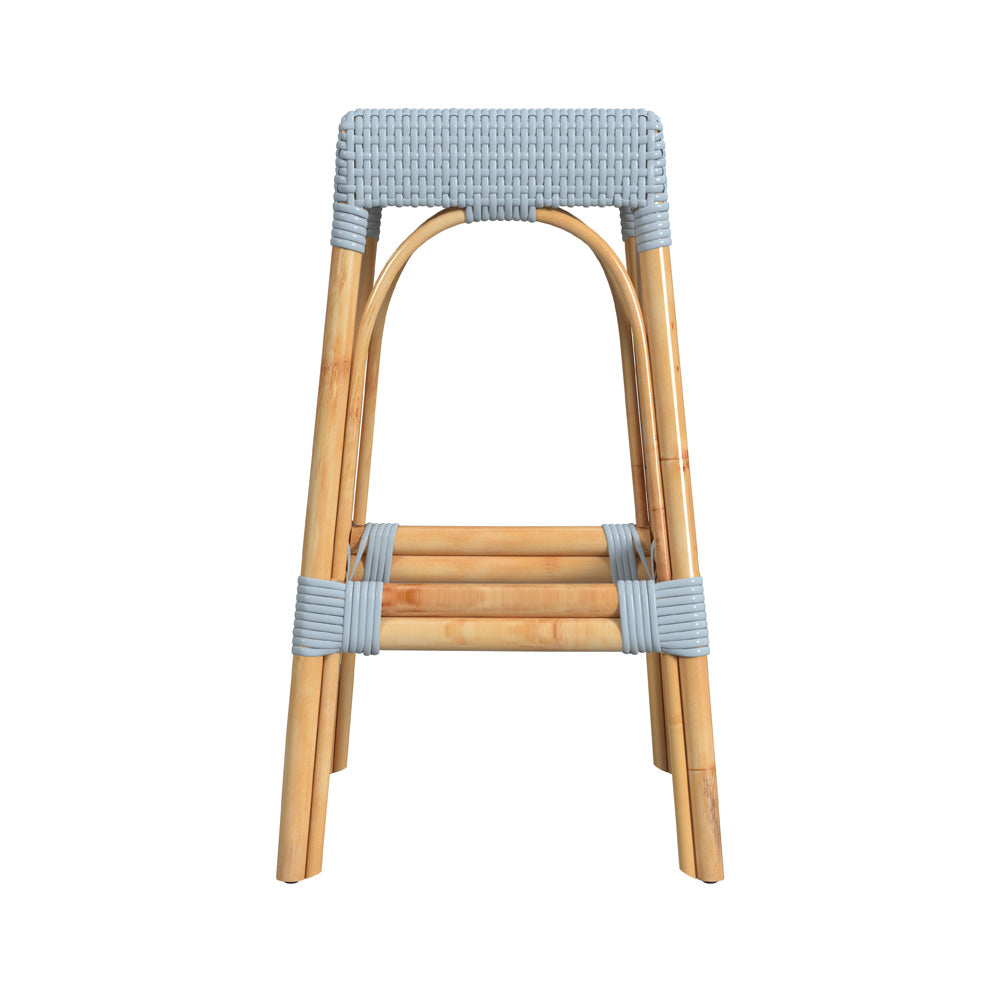 Butler Specialty Company - Robias 30 in. Seat Height Rectangular Rattan Bar Height Backless Stool with Footrest, Baby Blue - 5604341