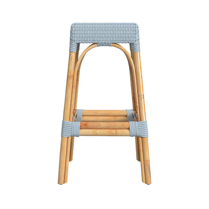 Butler Specialty Company - Robias 30 in. Seat Height Rectangular Rattan Bar Height Backless Stool with Footrest, Baby Blue - 5604341